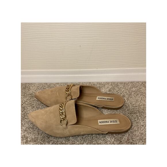 Steve Madden Faine Tan Suede Leather Pointed Chain Detail Slip On Flat Mule, 8 - Picture 6 of 7